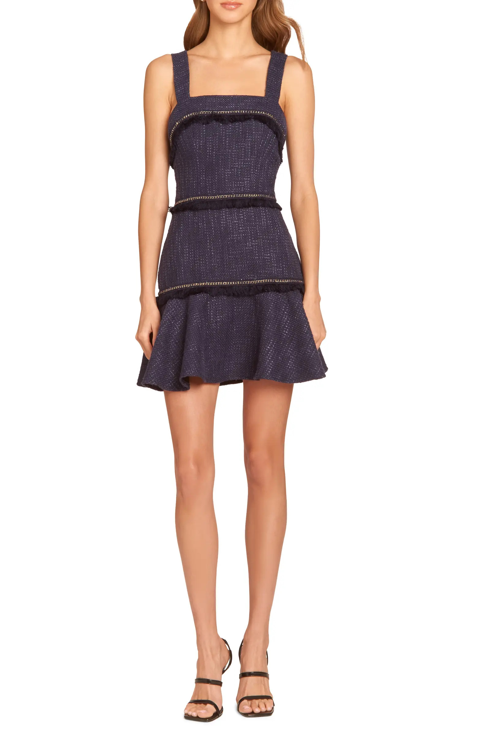 Annalise Fringe & Chain Detail Tweed Dress | Nordstrom
