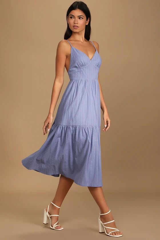 Happy Times Denim Blue Tiered Midi Dress | Lulus (US)