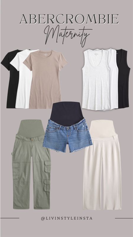 Abercrombie has some of my favorite maternity staples this pregnancy. Basic tees and tanks, my go to maternity denim shorts, these cool cargo pants and trouser pants!

#LTKFindsUnder100 #LTKBump #LTKWorkwear