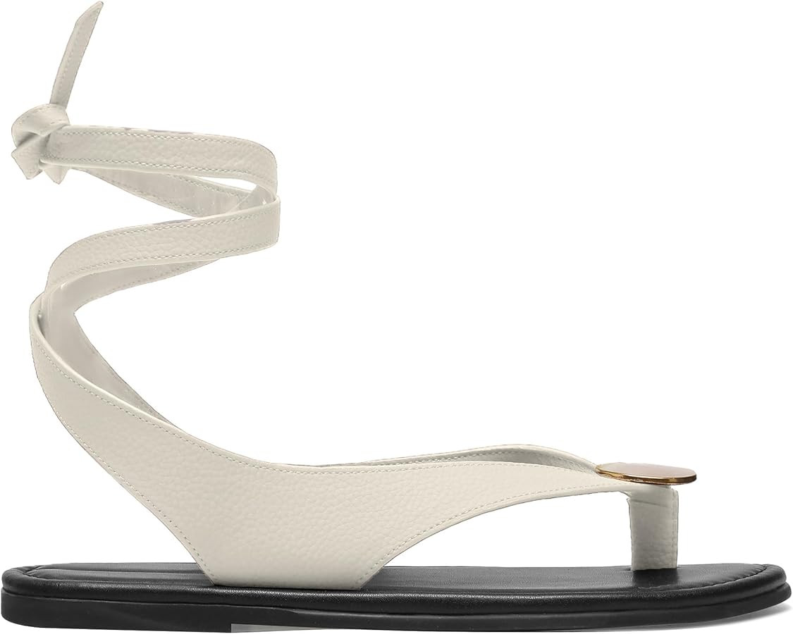 Strap Flip Flop Flat Sandals for Women with Metal Circular Ankle Strappy Ladies Fashion Cute Summ... | Amazon (US)