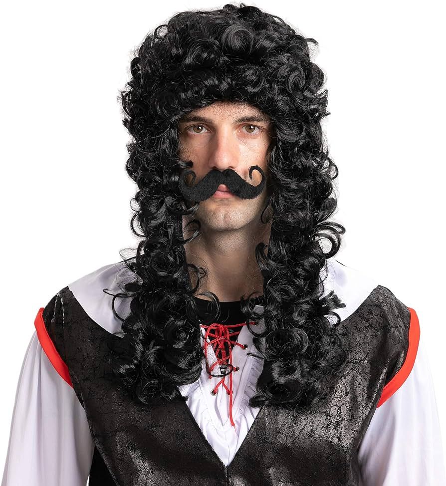 Spooktacular Creations Men's Black Pirate Wig with 1 Mustache Halloween Wig for Adults Cosplay Pa... | Amazon (US)