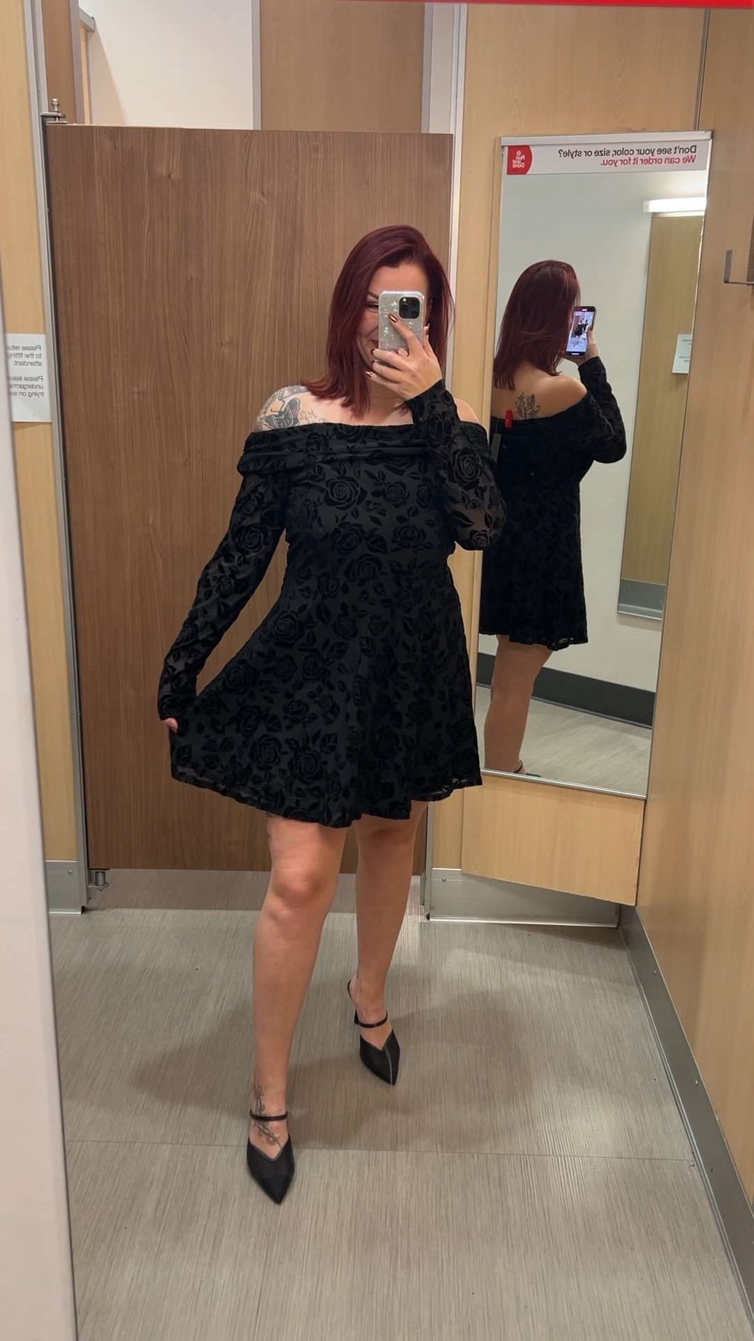 Off the shoulder, long sleeve, floral, velvet, black mini dress for the holidays! I’m wearing a size large!

#LTKHoliday #LTKSeasonal #LTKMidsize