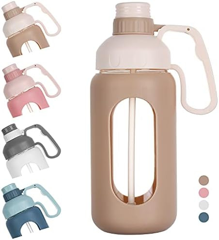 42oz Glass Water Bottle with Straw, Motivational Water Bottle with Silicone Sleeves and Handle,Leakp | Amazon (US)