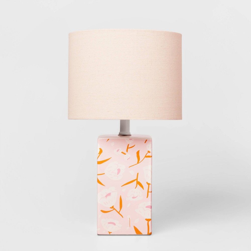 Floral Base Lamp with Cylinder Shade Pink - Pillowfort | Target
