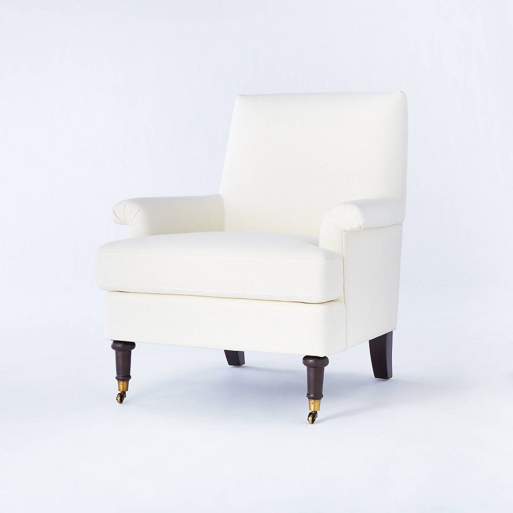 Mercer Rolled Upholstered Armchair with Casters Knocked Down Cream - Threshold™ designed with Studio | Target