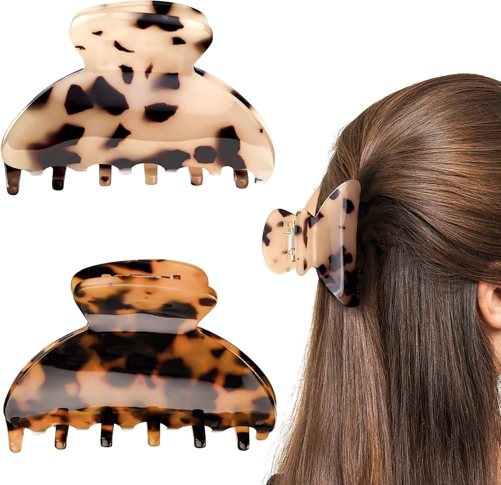 2PCS 2.75 inches Hair Claw Banana Clips tortoise Barrettes Celluloid French Design Barrettes cell... | Amazon (US)