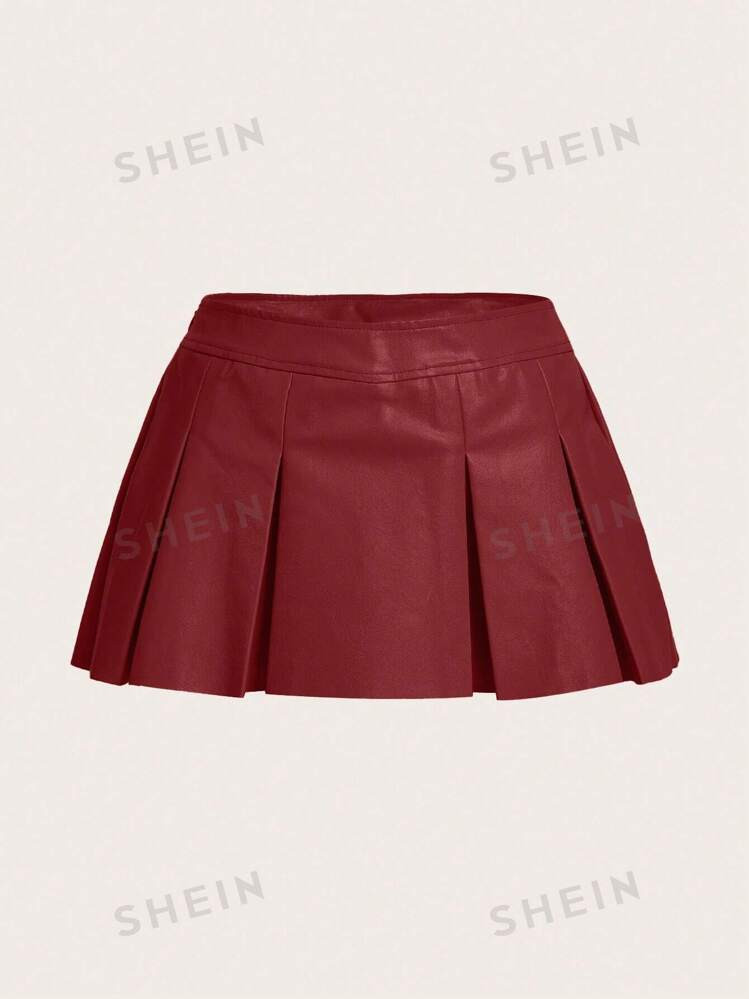 SHEIN ICON Spring Solid Pleated PU Leather Mini Skirt | SHEIN USA | SHEIN