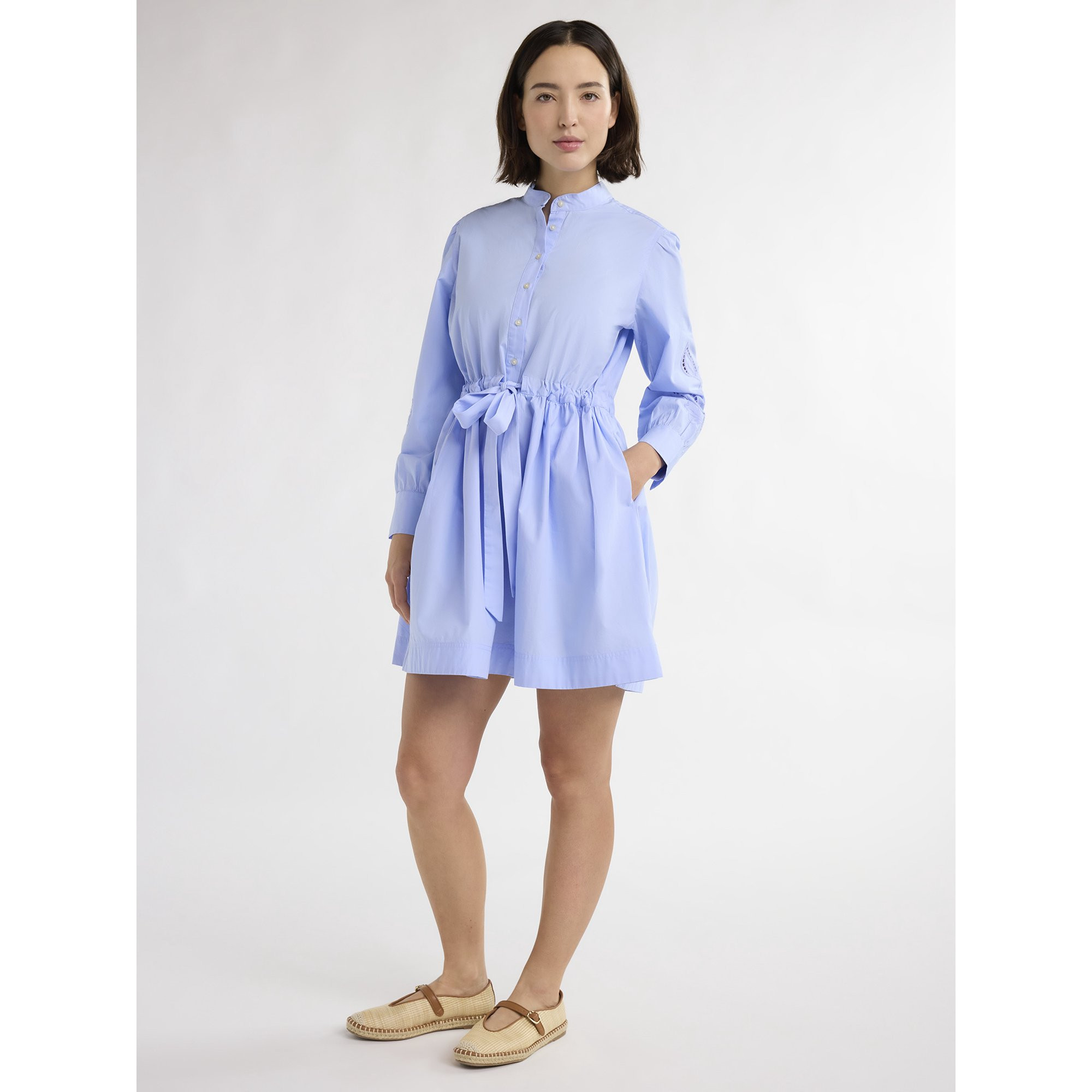 Free Assembly Women’s Cotton Tie Front Mini Dress with Long Sleeves, Sizes XS-XXXL | Walmart (US)