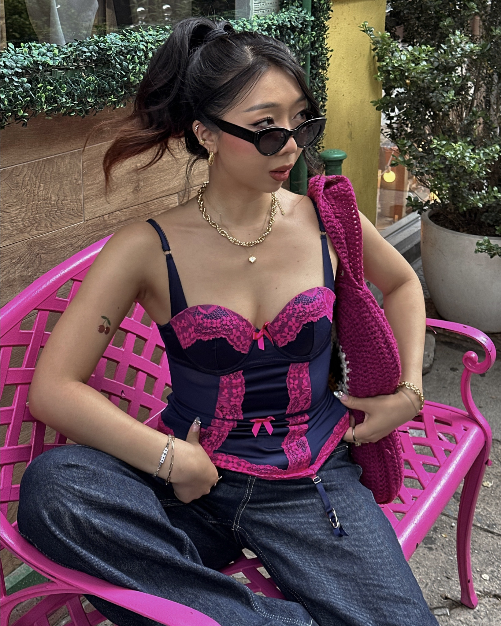 pink blue lace corset bustier, baggy jeans, black kitten heel, gold jewelry 


#LTKStyleTip #LTKFindsUnder100