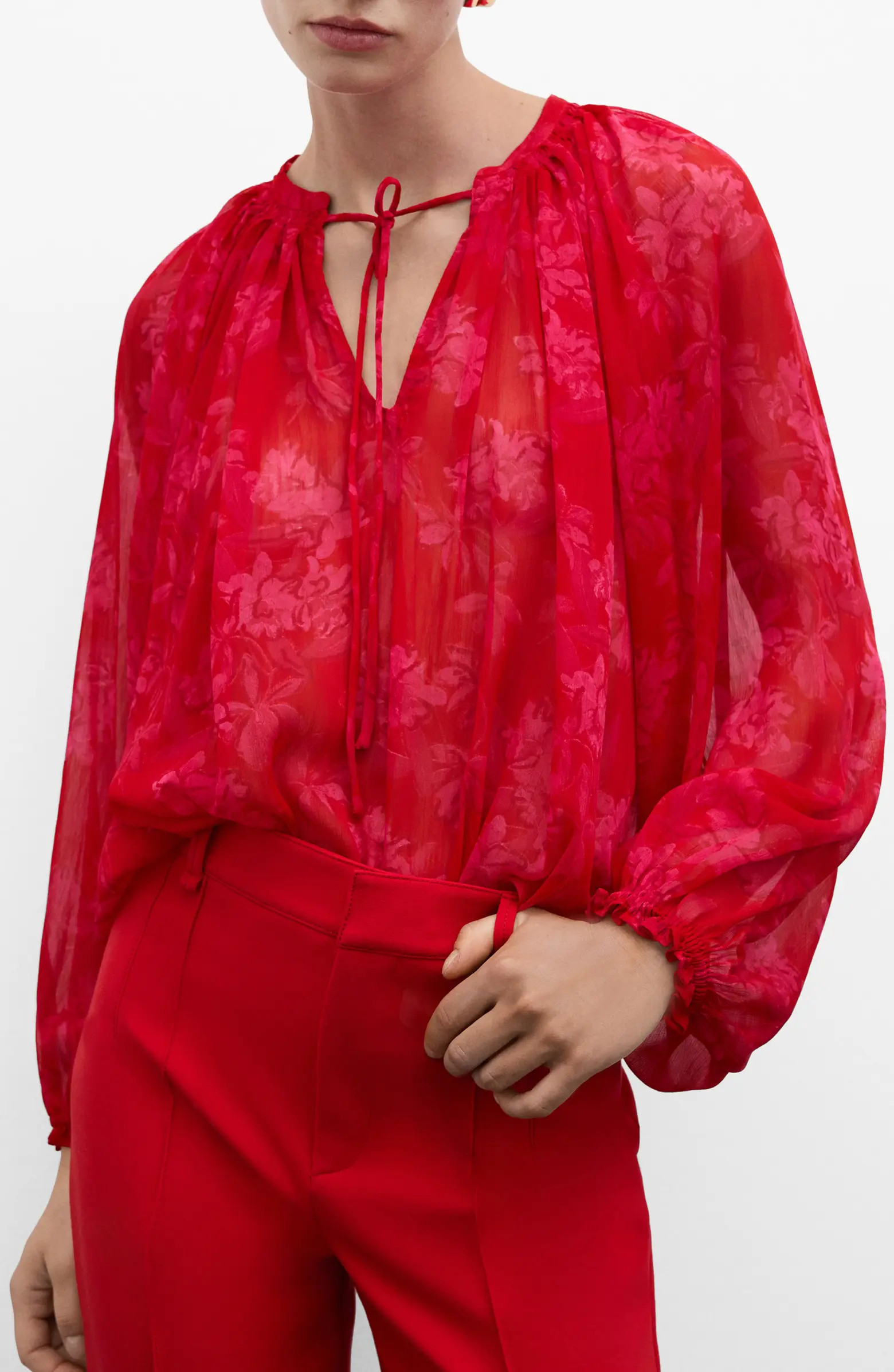 Floral Print Tie Neck Top | Nordstrom