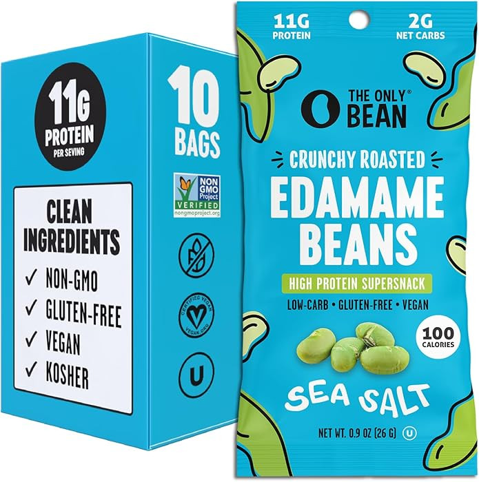 The Only Bean Crunchy Dry Roasted Edamame Snacks (Sea Salt), Healthy High Protein(11g) Keto Food,... | Amazon (US)