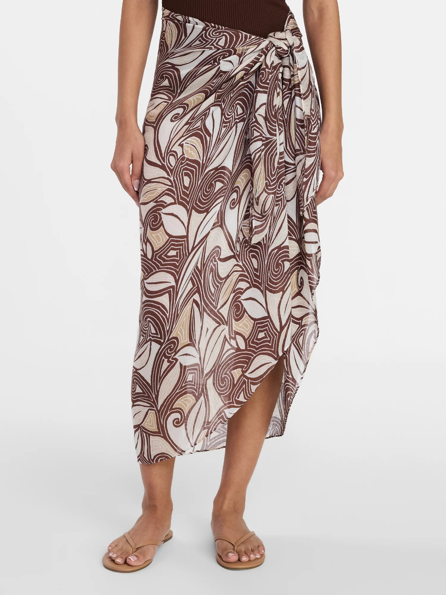 Time and Tru Women's Printed Pareo, One Size, Swirling Paisley Brown | Walmart (US)