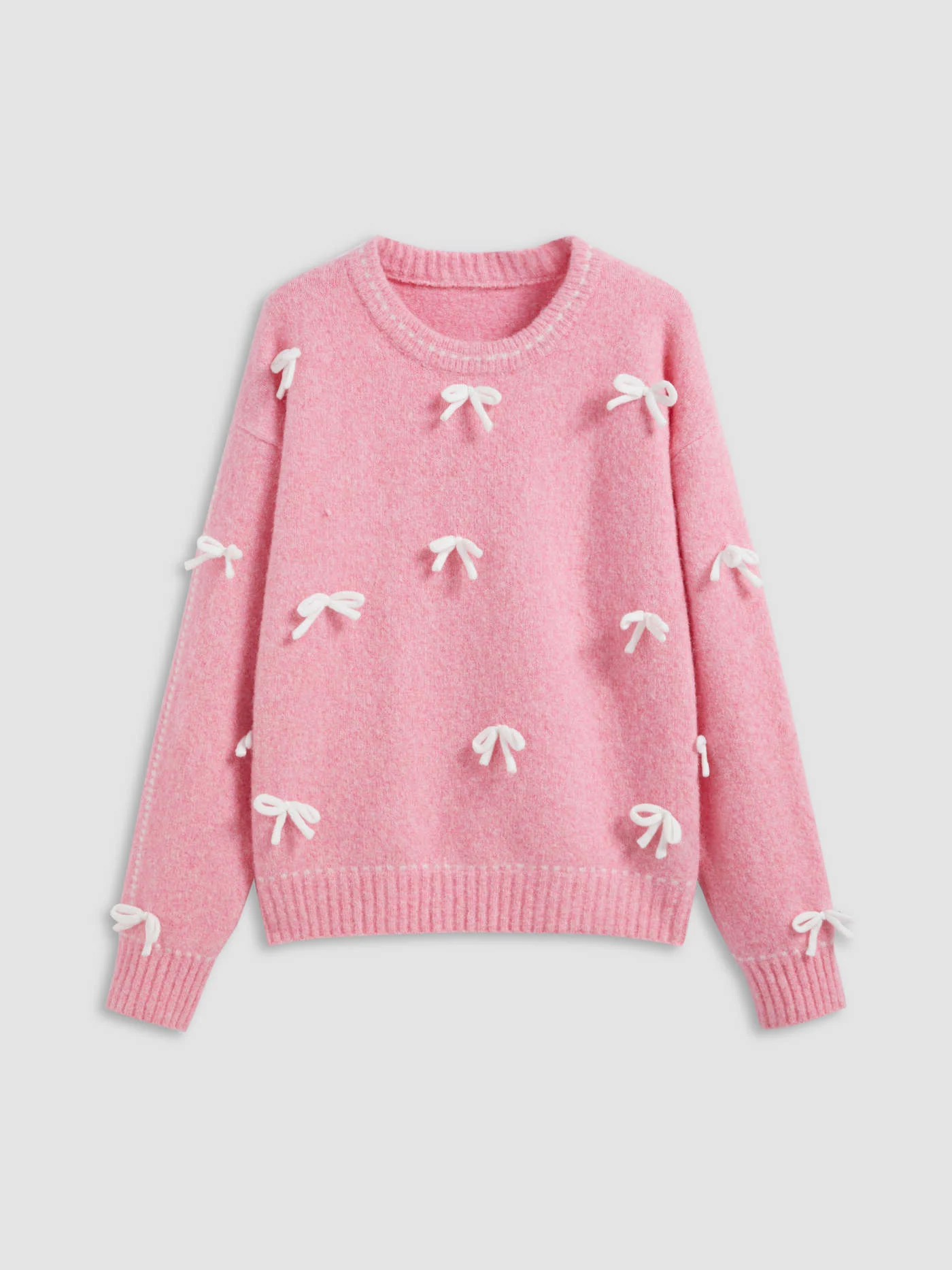 Wool-blend Round Neckline Bowknot Oversized Long Sleeve Top | Cider