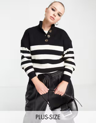 Mango Curve half button jumper with contrast stripes in black | ASOS (Global)
