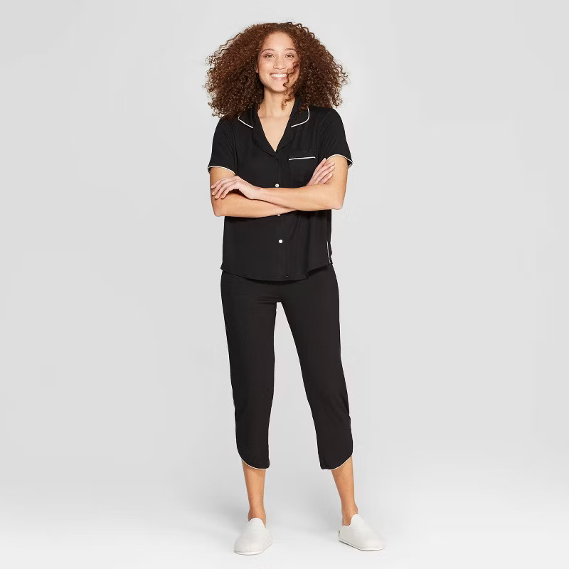 Women's Beautifully Soft Notch Collar Cropped Pajama Set - Stars Above | Target