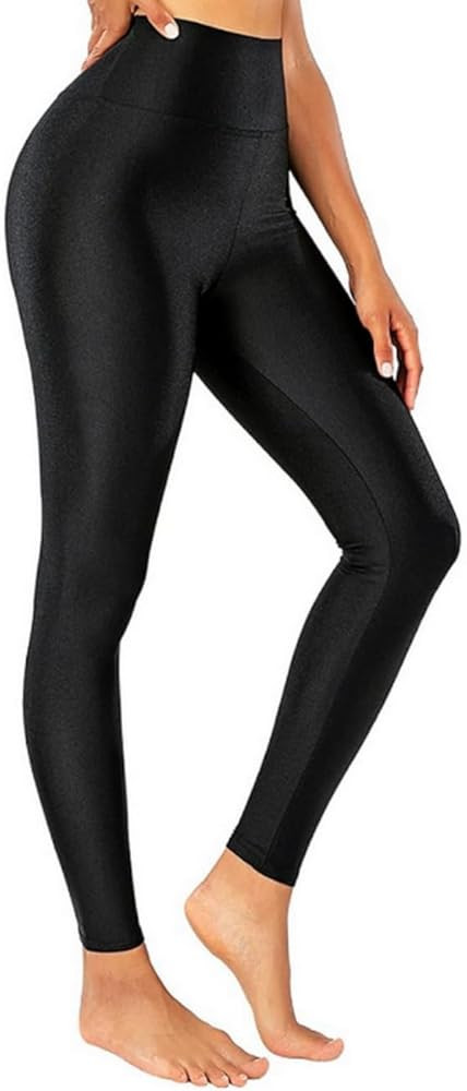 AIDAYOU Super Stretchy Shiny High Waistband Leggings Tummy Control Elastic Pants Shining Tight | Amazon (US)