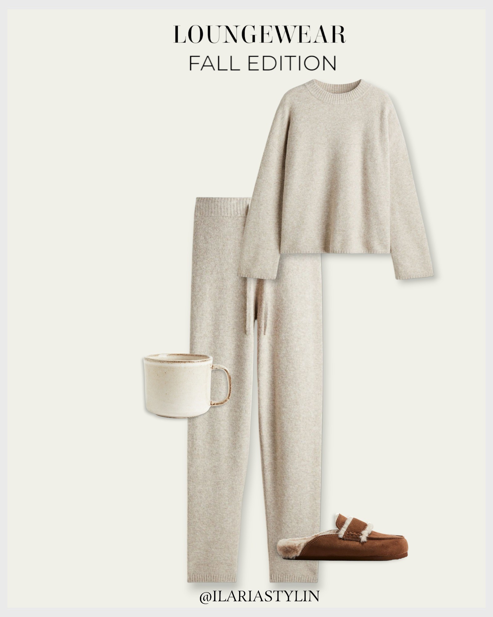 LOUNGEWEAR: FALL EDITION 🍂 loungewear, home wear, fall loungewear, fall fashion, fall outfit,  ligt beige sweater, fine-knit sweater, soft sweater, crewneck sweater, light beige joggers, fine-knit joggers, brown slippers, warm-lined slippers, coffe mug, ceramic mug, stoneware mug, women fashion

#LTKSeasonal #LTKStyleTip #LTKFindsUnder50