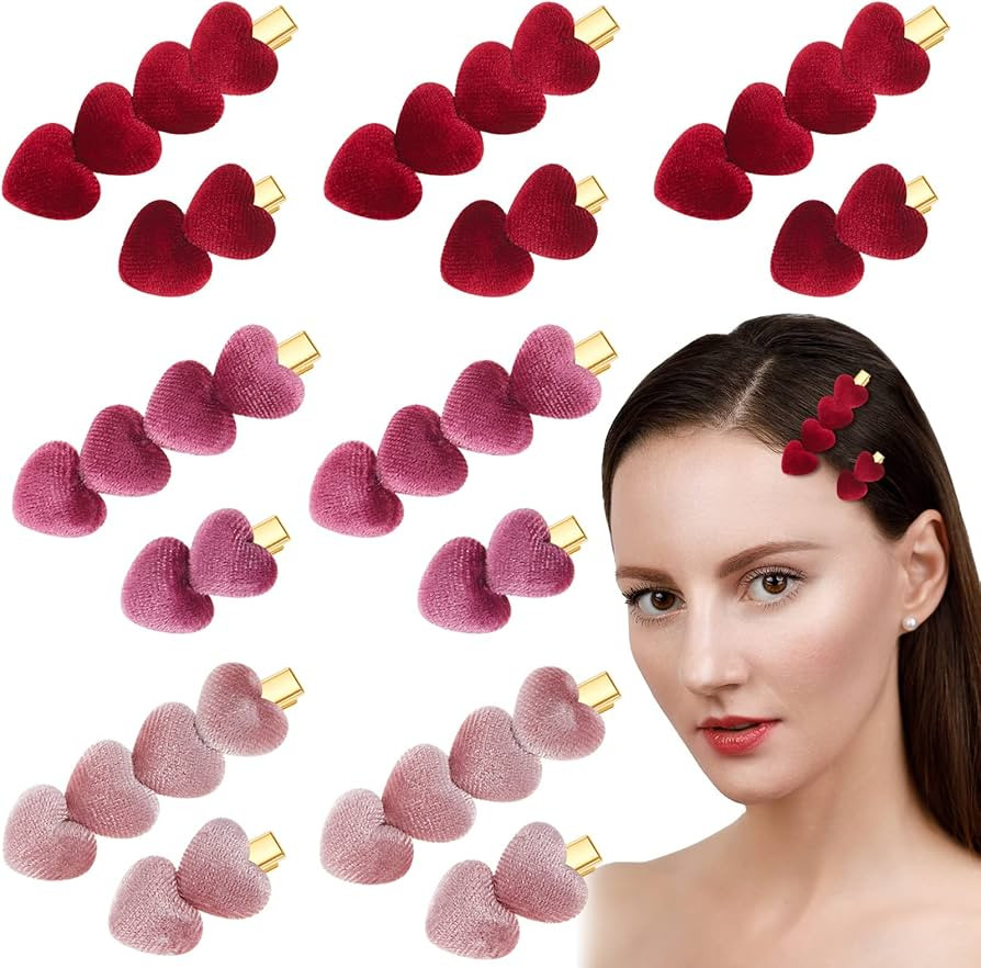 24 Pieces Lovely Heart Hair Clip Valentine's Day Hair Clip Solid Hairpin Hair Clips for Girls Hea... | Amazon (US)