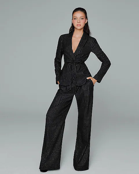 Metallic Pinstripe High Waisted Relaxed Trouser | Express