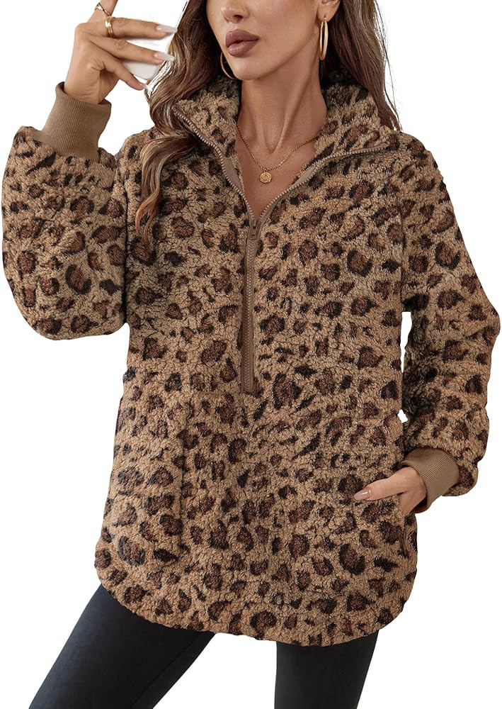 Rapbin Women Half Zip Pullover Long Sleeve Casual Fuzzy Sherpa Fleece Jacket Sweatshirts Winter O... | Amazon (US)
