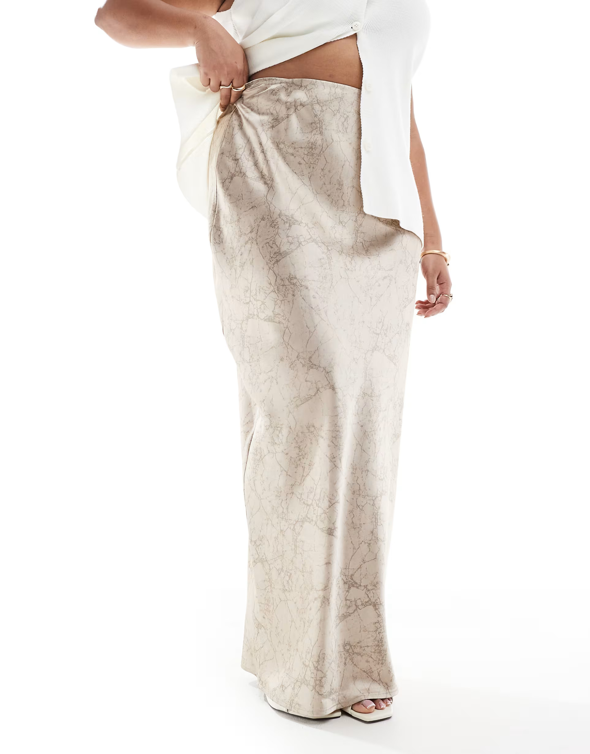 4th & Reckless Plus satin maxi skirt in beige snake print | ASOS (Global)