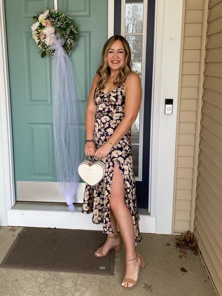 Bridal shower dress. Wedding guest dress. Special event dress. Spring style. Floral dress. Heart bag. Satin dress. Slip dress. 

Zips up the side, wearing a large (sized up 1). So comfortable and got a ton of compliments!

#LTKstyletip #LTKSeasonal #LTKwedding