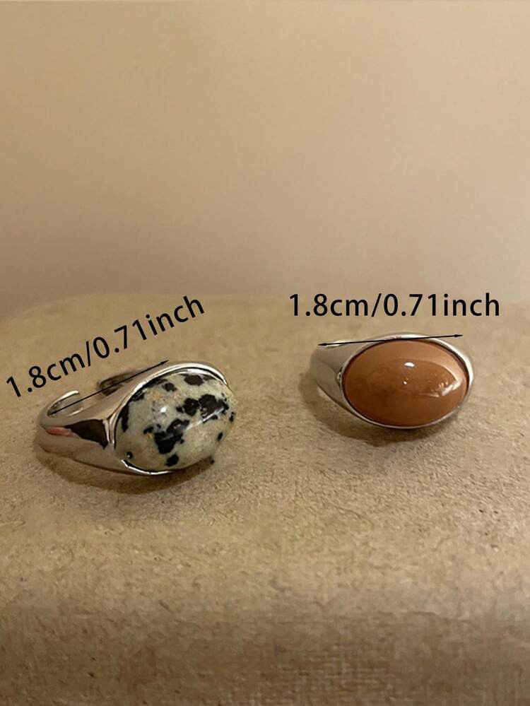 2pcs Fashionable Personalized Retro Mori Design Natural Stone Adjustable Open Ring Suitable For W... | SHEIN