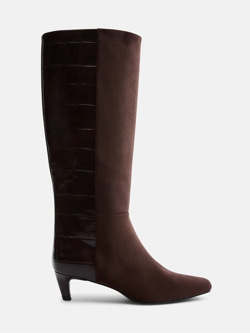 Scoop Women\u2019s Two Tone Kitten Heel Knee High Boots, Wide Width Available | Walmart (US)