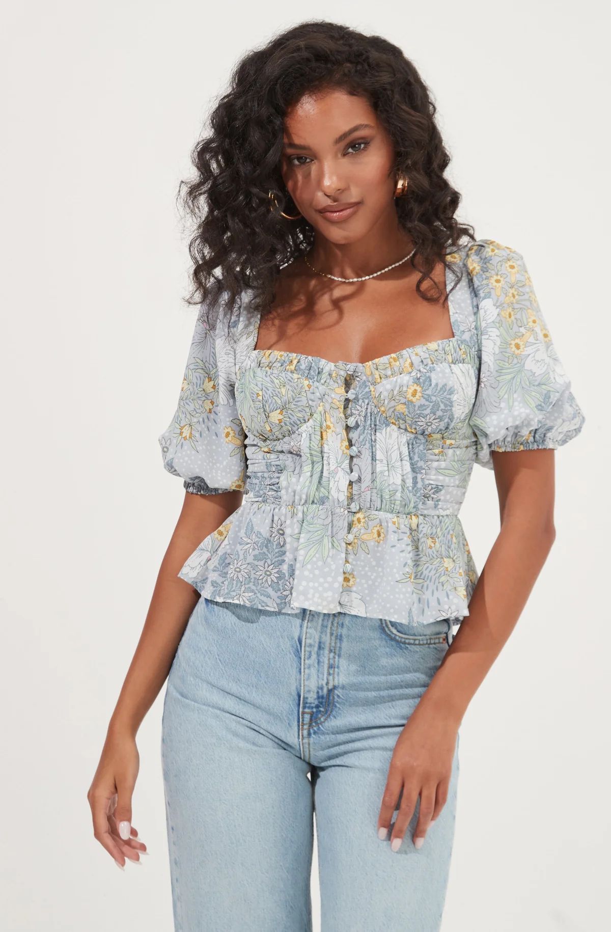 Clairemont Floral Bustier Puff Sleeve Peplum Top | ASTR The Label (US)