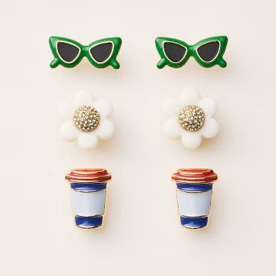 Mixed Novelty Stud Earrings 3pk - kate spade new york x Target Green/Blue/White | Target