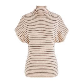 Simple Stripe High Neck Knit Top in Camel | Chicwish