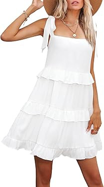 Byinns Women's Summer Mini Beach Sundresses Tiered Ruffle Sleeveless Tie Strap Flowy Swing Babydo... | Amazon (US)