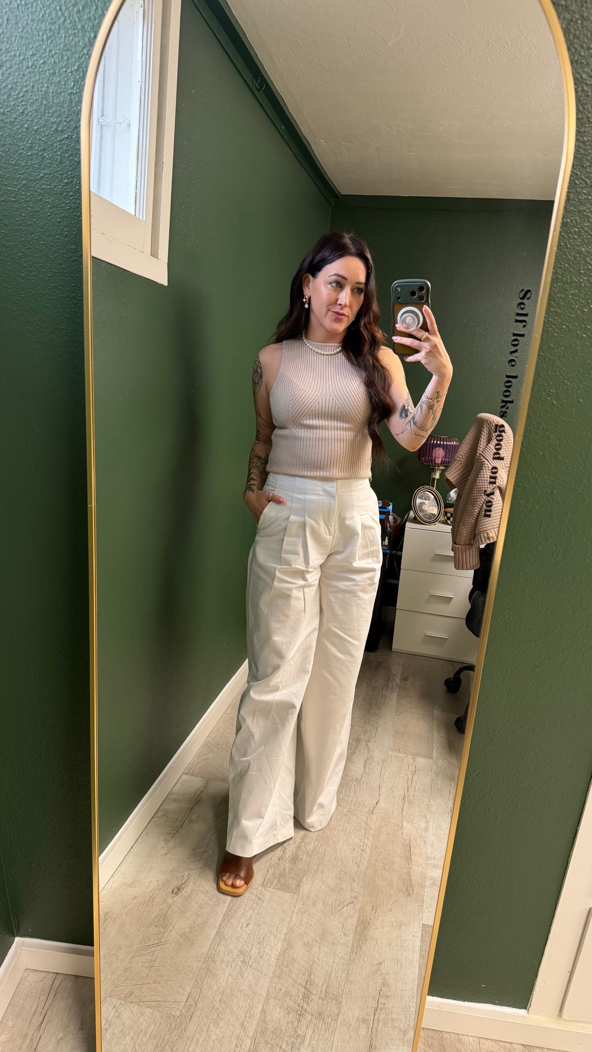 Beige top, white wide leg pants, with brown Kork Ease Capri Sandals 


#LTKgrwm #LTKSaleAlert #LTKdayinmylife