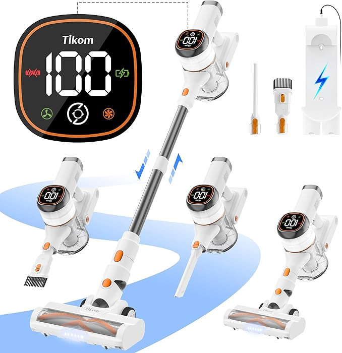 Tikom V500 Cordless Vacuum Cleaner for Home, 40000Pa/450W Stick Vacuum with LED Touch Screen, Cha... | Amazon (US)