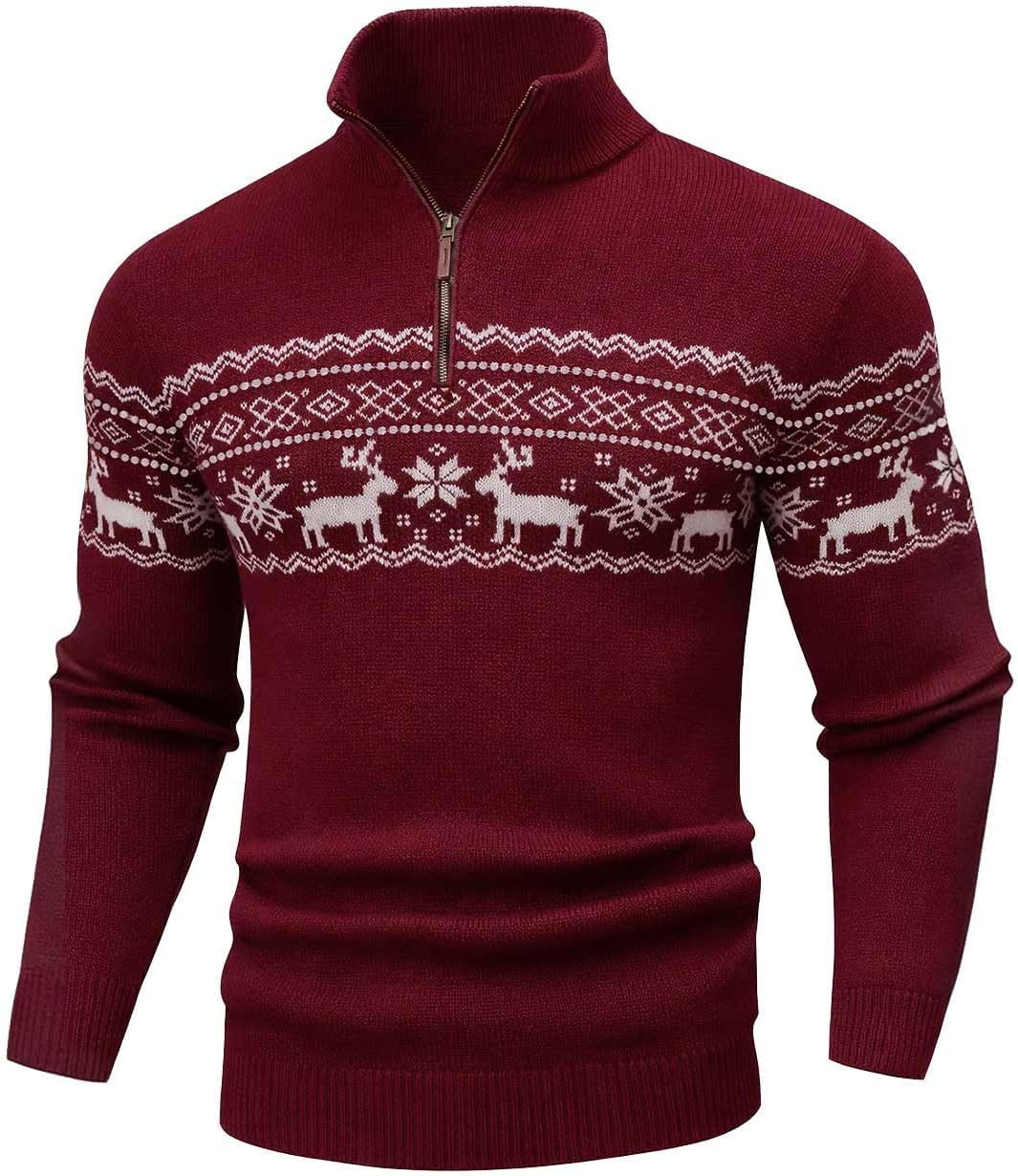 Mens Sweater Quarter Zip Sweater Striped Fall Winter Polo Pullovers | Amazon (US)