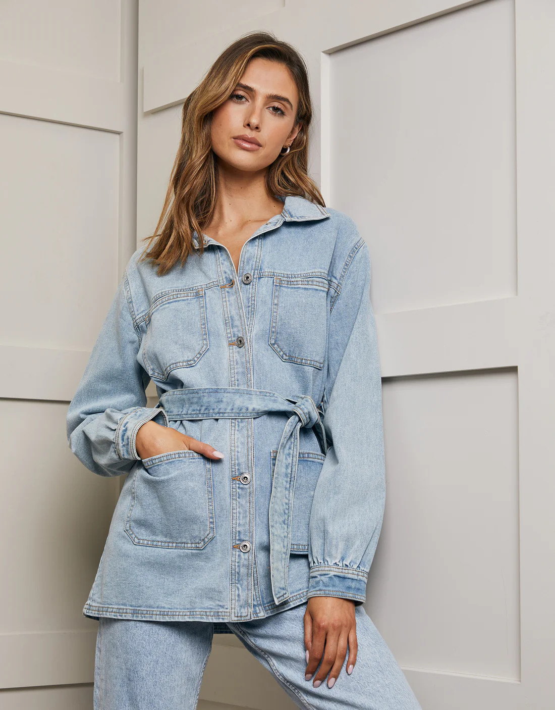 Women's Light Blue Longline Denim Shacket | Threadbare