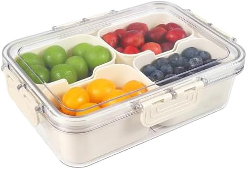 Snackle Box Container, 4 Compartment Divided Serving Tray with Lid, Snack Box Container for Candy... | Amazon (US)