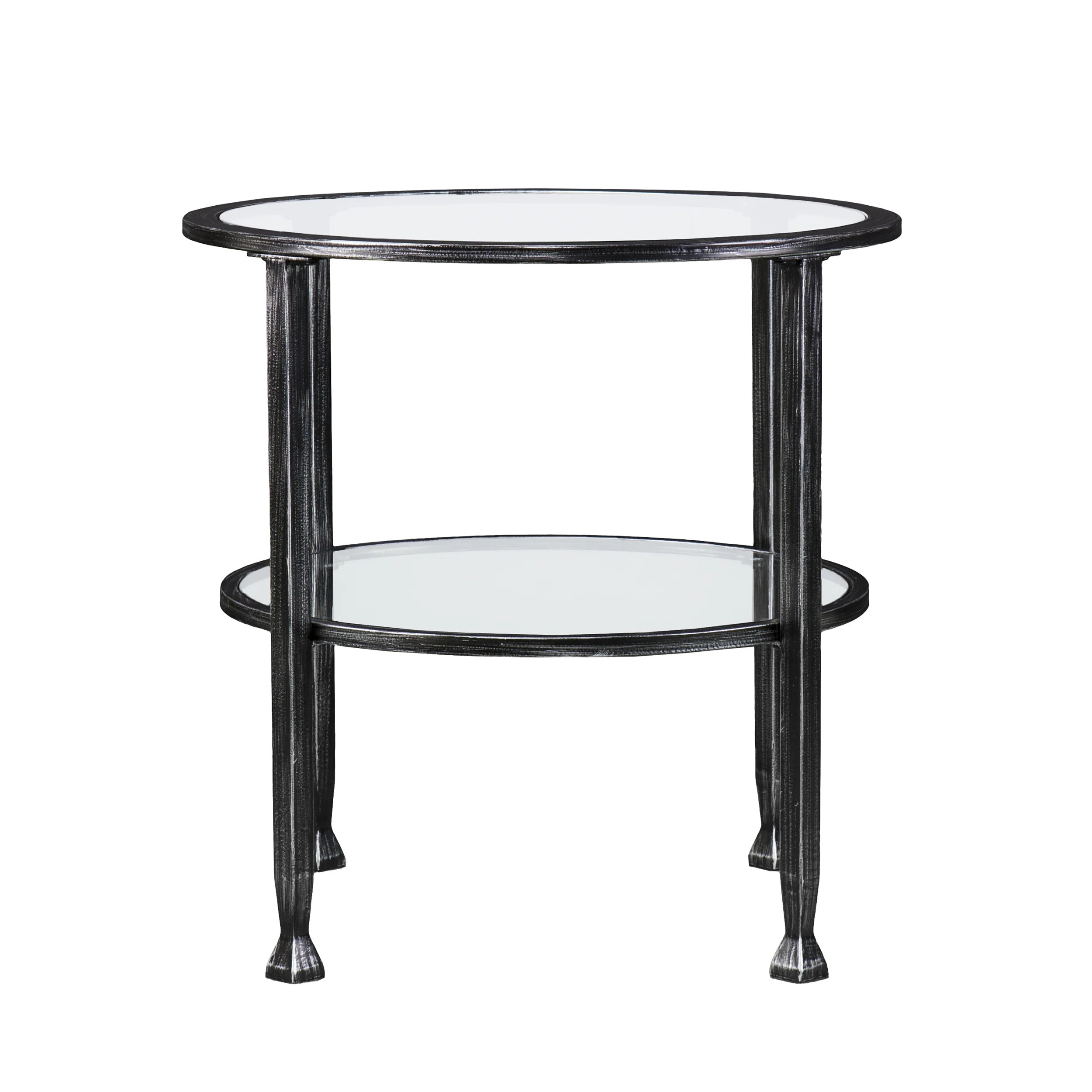 Ebern Designs Jordyan 24" Glass And Distressed Iron Round End Table With Shelf & Reviews | Wayfai... | Wayfair North America