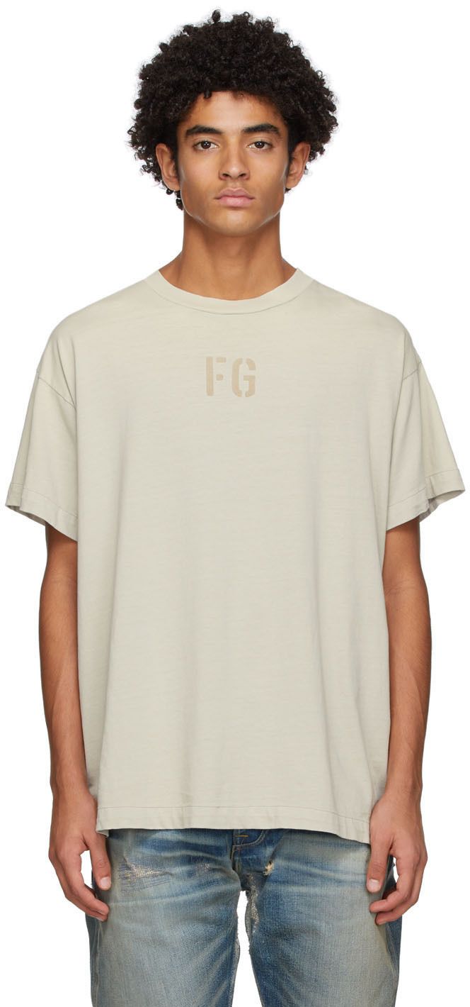 Beige Felted 'FG' T-Shirt | SSENSE
