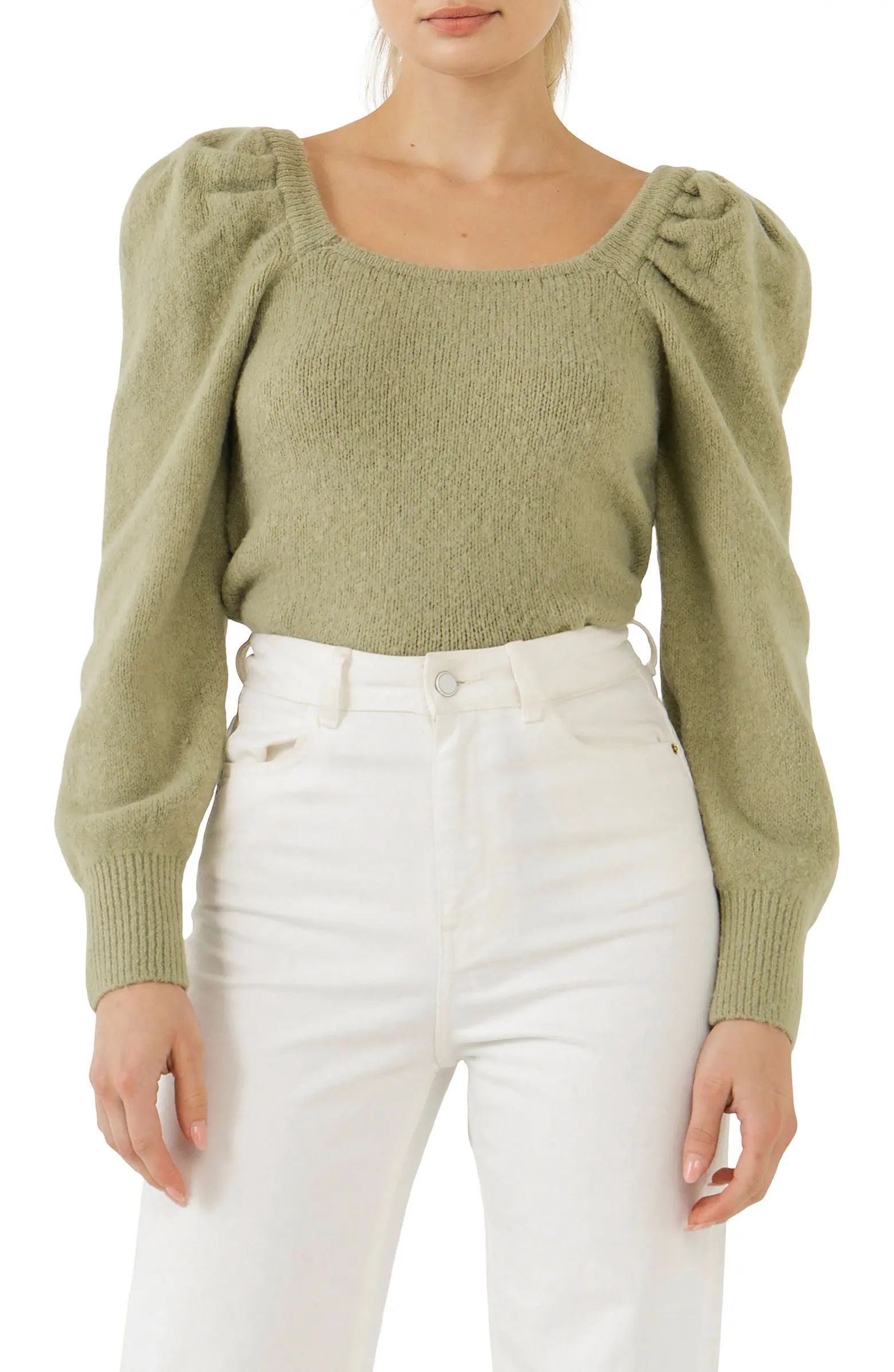 Puff Sleeve Square Neck Sweater | Nordstrom