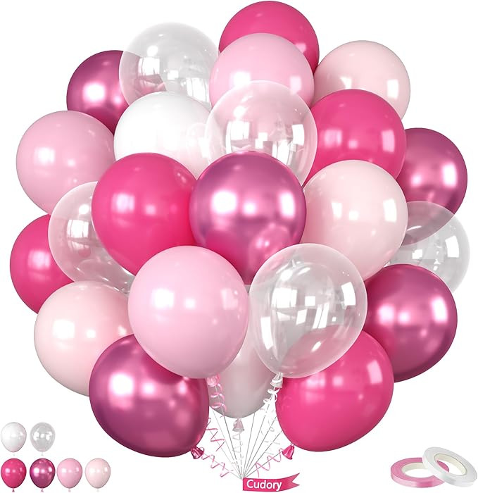 Pink Balloons, 12 Inch Hot Pink White Balloons, Chrome Pinks Pastel Metallic Pinks White Clear La... | Amazon (US)