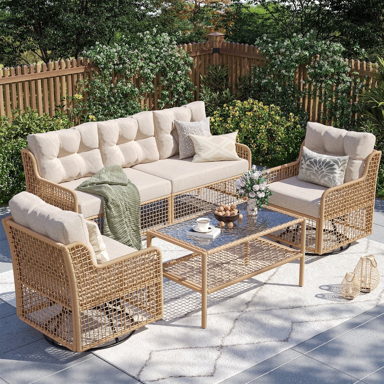 ELPOSUN 5-Seat Outdoor Patio Furniture Set, Wicker Rattan Outdoor Furniture Set with Swivel Chair... | Walmart (US)