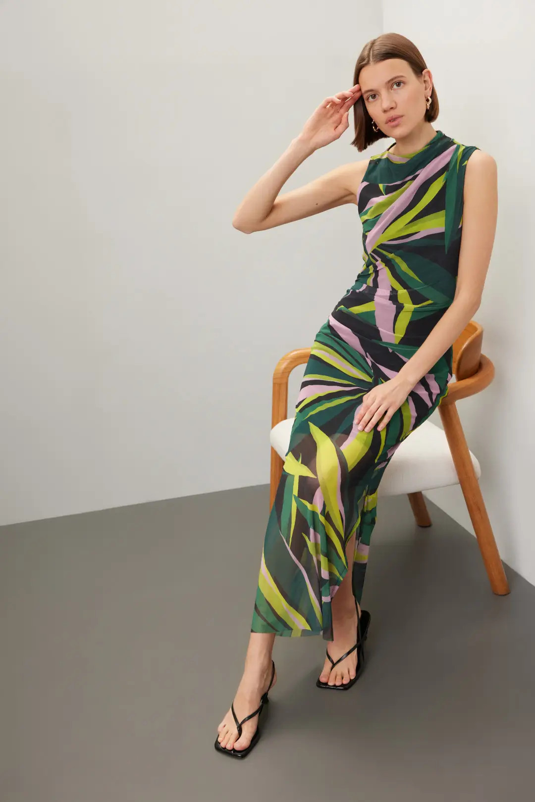 Abstract Printed Mesh Midi Dress | Rent the Runway