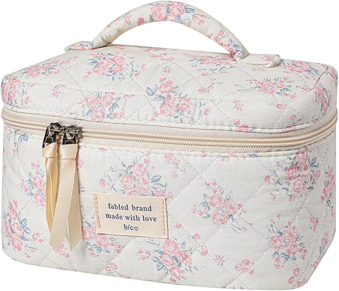 uekeboag Large Travel Quilted Makeup Bag for Women, Floral Cotton Cosmetic Bag, Coquette Aestheti... | Amazon (US)
