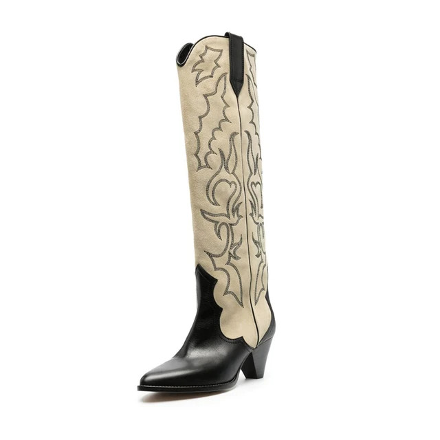 Western Boots Winter New Mixed Colors Embroidery Design  Cowboy Knee-length Boots Women Spike Hee... | AliExpress (US)