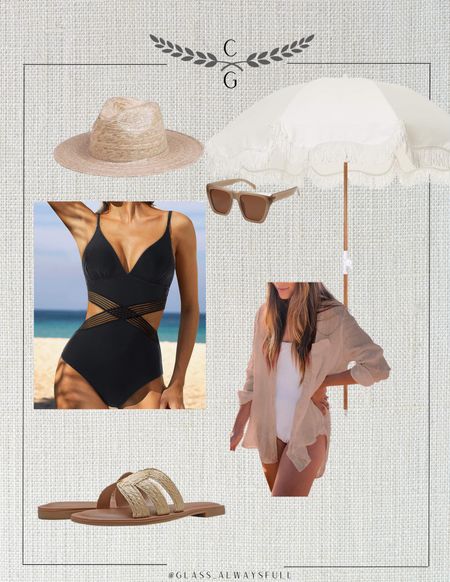 My amazon swim favorites, this swimsuit is gorgeous and runs tts - I wear size small. These amazon sunglasses are Celine dupes and are so fun and chic! These amazon sandals can be dressed up or down, they are definitely a closet staple! Amazon beach hat, Amazon swim, Amazon coverup, amazon sandals, amazon beach vacation, Amazon summer, Amazon neutrals. Callie Glass @glass_alwaysfull 


#LTKTravel #LTKSeasonal #LTKSwim