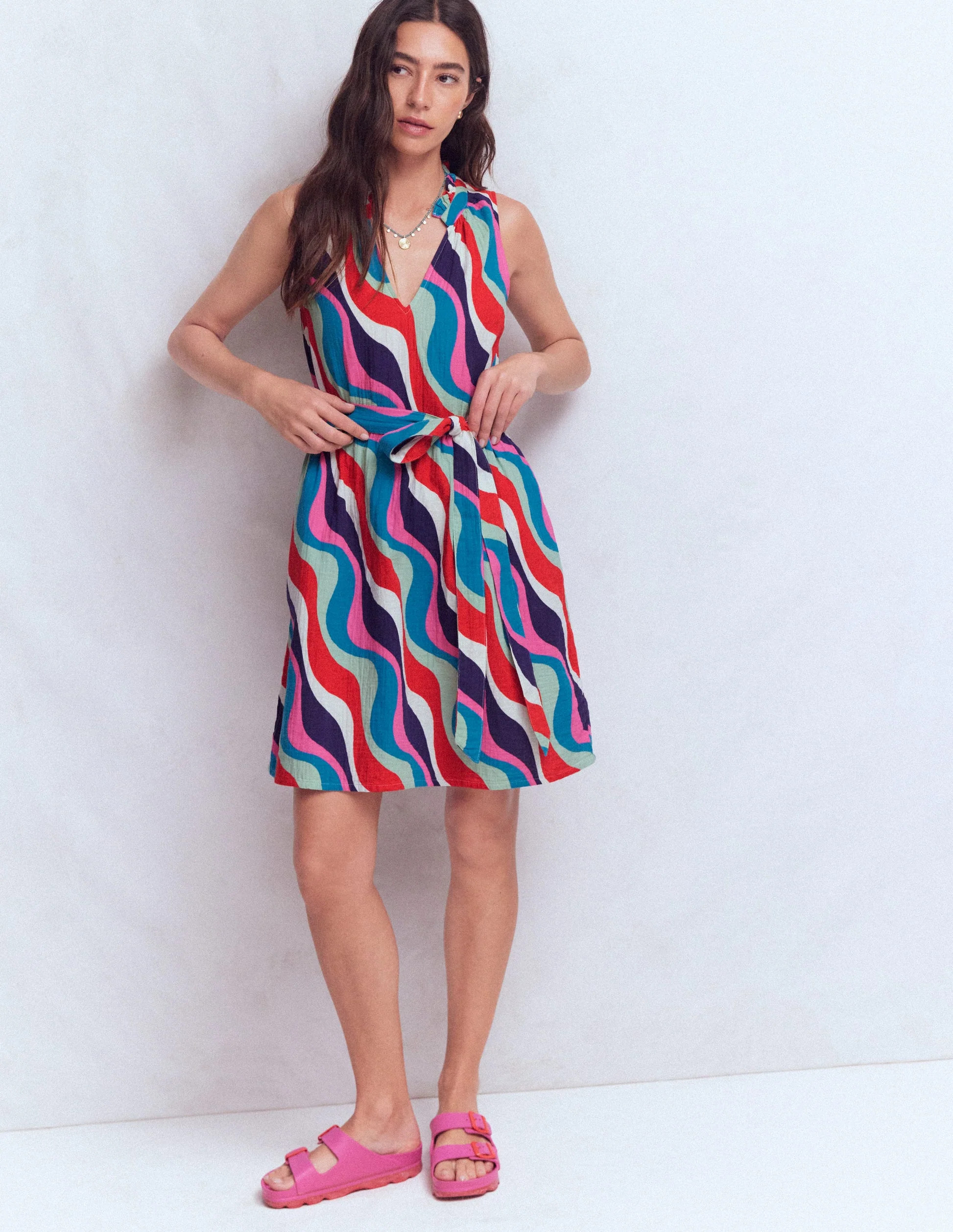 Viv Double Cloth Short Dress-Wiggle Print | Boden (US)