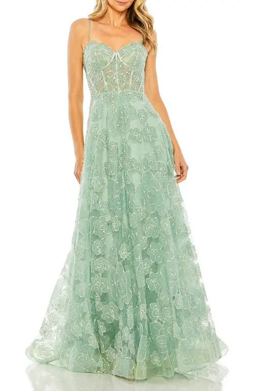 Mac Duggal Embroidered Sweetheart Floral Corset A Line Gown in Mint at Nordstrom, Size 2 | Nordstrom