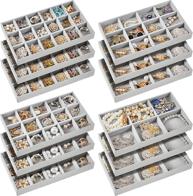 Junkin 12 Pcs Jewelry Tray Velvet Stackable Jewelry Organizer Trays Divided Earring Accessories S... | Amazon (US)