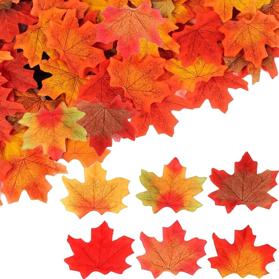 WchoeSS 300pcs Autumn Leaves Decorations, Artificial Autumn Maple Leaves Decor, Mixed Colour Faux... | Amazon (UK)